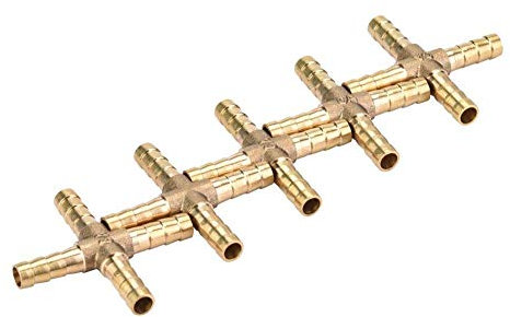 Walfront Raccordo per giuntatrice a 5 Vie a T in Ottone a 5 Vie, connettore a Croce a Croce Aria Acqua Olio Gas Gas combustibile 6/8/10/12 mm(6mm)