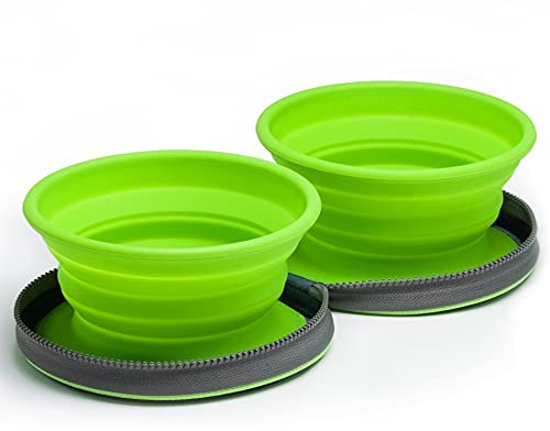 Colapz Collapsible Dog Bowls with Travel Case – Foldable Silicone Pet Feeding & Water Bowls for Travel, Camping & Hiking – Green