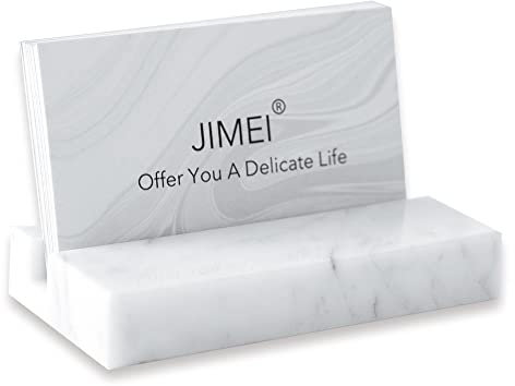 JIMEI Visitenkartenhalter für den Schreibtisch – Visitenkartenhalter – aus weißem Carrara-Marmor – Schreibtisch-Organizer Ständer für 25 Visitenkarten – niedliches Büro-Desktop-Zubehör für Männer und