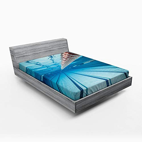 ABAKUHAUS Hobby Spannbetttuch, Schwimmbad Sport anzeigen, Soft Dekorativer Stoff Bettwäsche Rund-um Elastischer Gummizug, 160 x 200 cm, Himmelblau