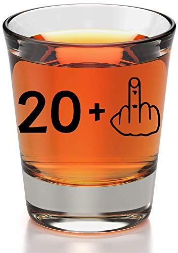 21st Birthday Shot Glass - 21 + Middle Finger Funny Birthday Gifts For Him Or Her - Silly Bday Decorations For Men, Women, daughter, Sister, Best Friend, Co-Worker - Twenty One Birthday Shot Glass
