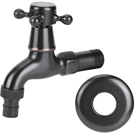 Cafopgrill Waschmaschine Wasserhahn, G1/2in Gewinde Retro-Stil Wasserhahn ClassicCross Griff Wäschehahn Messing Schwarz Kurz Typ Waschmaschine Schnellöffner Wasserhahn für Badezimmer Garten