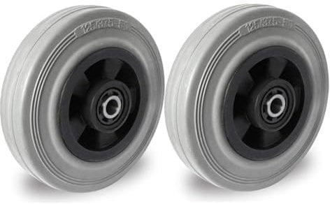 Abrollwerk 2-er Set Rad 125 mm Gummi grau-spurlos Rollenlager mit Achszubehör M10 Transportrollen Polypropylen/Vollgummi in PAK 3 Qualität grau mit Rollenlager (2er Set, 2, Stk.)