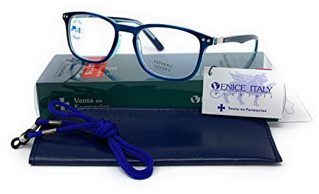 Gafas de lectura con filtro bloqueo de luz azul para gaming, ordenador, móvil. Anti fatiga professional unisex venice (Azul con Blue blocking, 1.00)