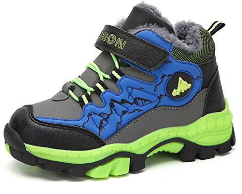 Thlppe Kinder Schuhe Winterschuh Schneestiefel Jungen Trekkingl Stiefel rutschfeste Wanderstiefel Outdoor Baumwollschuhe Grün32EU