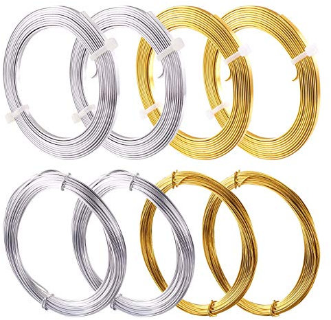 Craftdady 28 m plano y redondo de aluminio Craft Wire Set dorado y plata anodizado artístico alambre para joyería hacer abalorios