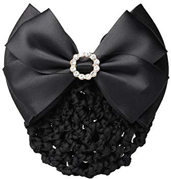 1 Stück Schwarz Strass Satin Schleife Haarspange Bowknot Snood Netz Haarspange Dutt-Abdeckung mit Haarspange Haarnetz Bowknot Dekor Französische Haarspange Frauen Mädchen Haarschmuck