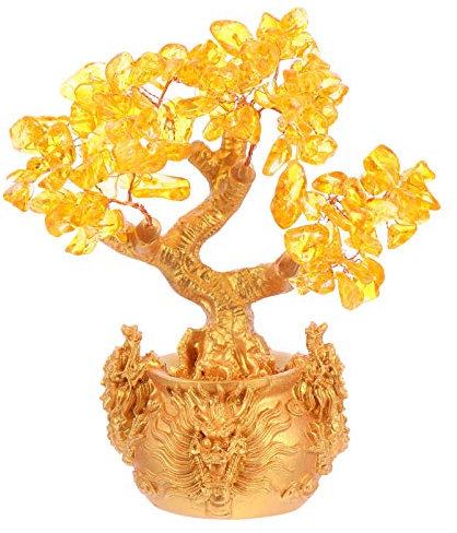 BESPORTBLE 18CM Kristall Geldbaum Feng Shui Edelstein Reichtum Baum Bonsai Glücksbaum mit Yuan Bao Barren für Reichtum Glück 2021 Chinesisches Neujahr Frühlingsfest Party Tischdeko Geschenke