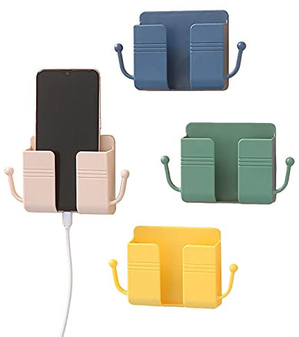 Mlysnd Fernbedienung Organizer, 4 Stück Fernbedienung Halterung Wand ABS Wandhalterung Organisator mit Haken für Mobiltelefone für Mini-Aufbewahrungsbox für Heim und Büro (10x3x9,5 cm, 4 Farben)