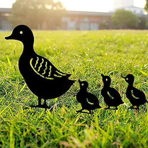 DYBOHF Decorazioni giardino, ferro battuto retrò Ornamenti, realistici di anatra Animali per prato, vialetto, marciapiedi, decorazione da giardino(4 pcs) (Nero, Anatra)