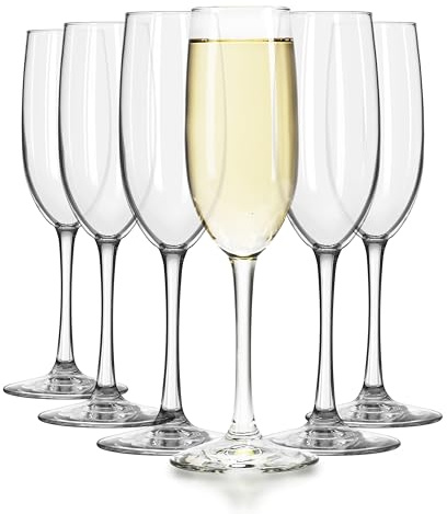 Libbey Champagne Flutes Set, 8 oz Elegant Stemmed Flute Glasses Set of 6, Dishwasher Safe Sparkling Wine Mimosa Glasses for Parties