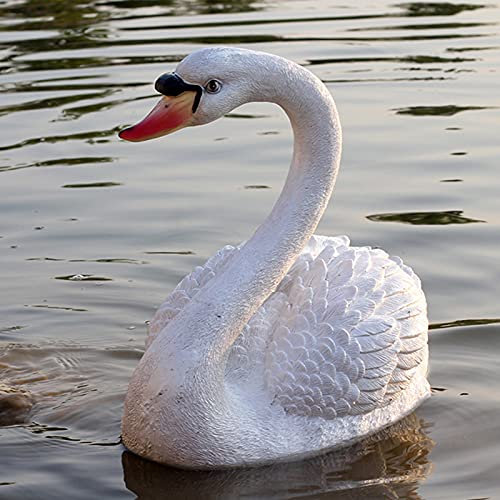 LONG-L Schwimmende Harz Schwan Figur,Tier Enten Jagd Köder,Fischteich Landschaftsbau Dekor Garten Rasen Terrasse Statue Im Freien,Echte Schwan-Größe 45cm,E-White