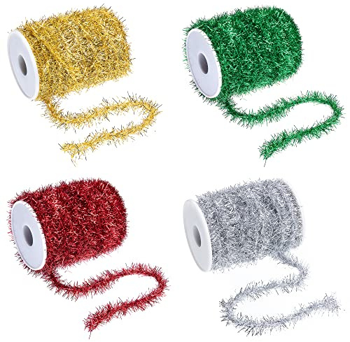 Sfcddtlg 21.8Yard Glitter Christmas Tinsel Garland-4 Color Thin Christmas Tinsel Ribbon Garland for Christmas Tree Birthday Party Wedding Decorations Supplies(Four Color)