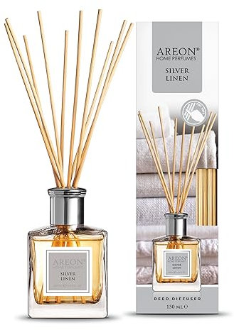 Areon Reed Diffuser/Silver Linen / 150 ml / 1 Verpackung/Parfüm für zu Hause oder für Büro, langdauernde Aroma, Schilfsticksatz für Diffuser