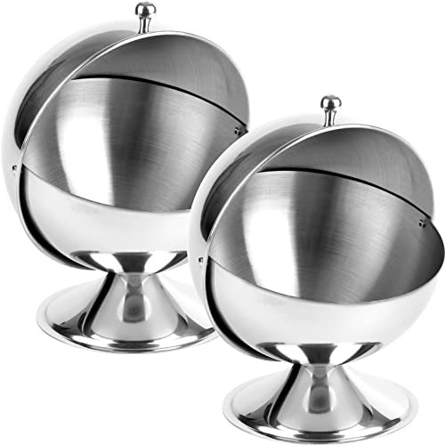 Peohud 2 Pack 800ml Stainless Steel Sugar Bowl with Roll Top, Sugar Cube Holder, Candy Jar Cookies Mints Holder Bowl for Home, Office, Parties