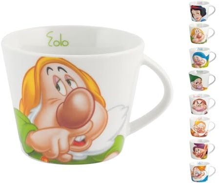 Home, Set 12 Tazze Tè Disney Nani in Porcellana (270 ml) – Confezione Completa con 7 Nani, Biancaneve e Personaggi – Perfetto per Collezionisti e Appassionati Disney