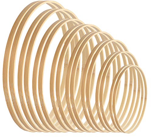 16 Stück Holzringe Zum Basteln, 8 Größen Holzringe Makramee Ringe Traumfänger Ringe Bambus Ringe Set Makramee Hoop Zubehör für Traumfänger Hochzeitskranz DIY Handwerk(8-26cm)