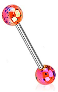 Paula & Fritz® Zungenpiercing-s Acryl 6-mm Kugel Chirurgenstahl 16-mm Stablänge 1,6-mm Stabdicke Orange Barbell Edelstahl Gerade Hantel Brustwarze Ohr