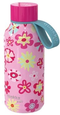 Quokka Kids Solid Con Colgador - Flowers 330 ML | Botellas De Agua Acero Inoxidable Sin BPA |Botella Térmica De Doble Pared - Mantiene el frío y el Calor para Niños y Adultos