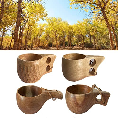 TANFEI Taza de madera Kuksa, taza de madera de estilo nórdico, decoración de mesa de granja, juego de tazas de camping, tazas de té de café con leche, adornos rústicos para decoración del hogar (tipo