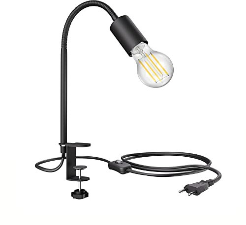 ledscom.de Klemmleuchte LELE mit Schwanenhals, schwarz + E27 LED Lampe 1005lm, Smart Home, warmweiß - kaltweiß