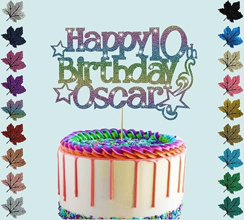 Personalised Birthday Glitter Cake Topper With Name & Age Options (Rainbow)