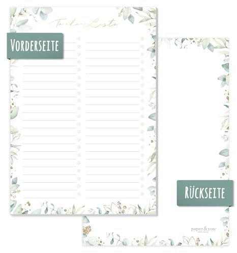 paper&you® A5 To-do Listen Block Blattgold 50 Blatt inkl. Notizblock auf der Rückseite - nachhaltig & klimafreundlich