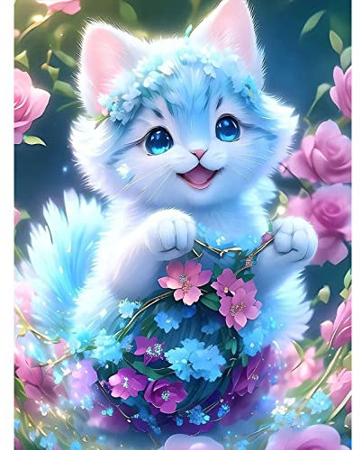 CEOVR 5D DIY Diamond Painting Süße Tiere Kits,Diamant Dots Art Kits Erwachsene Kinder,Katzen und Blumen Painting Bilder Diamant Malerei Set für Wanddekoration,30x40 cm