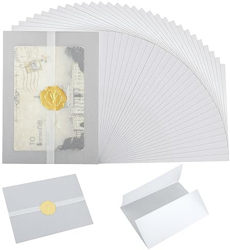 Grevosea 30 Stück Umschlag,Transparenter briefumschläge,Pergament umschlag,Blanke Briefhüllen Briefumschläge,Pergamintüten,Pergamentpapier für Einladungen Hochzeits Babyparty Geburtstag Seinladungen