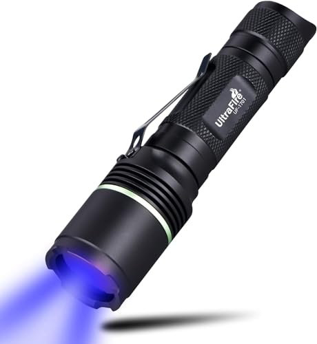 UltraFire UV Taschenlampe 365 nm Schwarzlicht, UV Schwarzfilter Objektiv, Single Modus UV LED Taschenlampe, Ultraviolett Lampe für Aushärtung von Harzen, Tierurinflecken, Fluoreszenz, Lecksuche