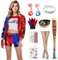 Alaiyaky Harley Kostüm Damen, Quinn Cosplay Clown Outfits Quinn Kostüm mit Handschuhen Halskette Perücke Strümpfe Aufkleber Ballon, Coole Mädchen Outfits für Karneval Halloween (Damen, M)