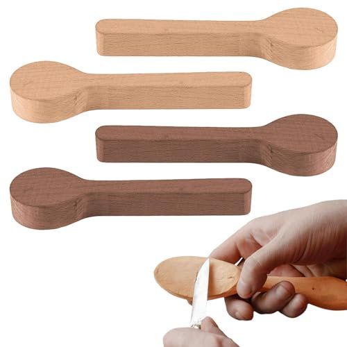 4 PCS Spoon Carving Kit Blank Unfinished Wood Carving Spoon,for Whittling Unfinished Wood Blocks Carving Blanks Hobby Wood Carving Blocks Wooden Blank for Carving