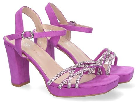 shoes&blues.es 81258-Sandalias de Mujer de Fiesta con Tacon, Adornos Brillantes, Cierre de Hebilla y Puntera Abierta, Ideal para Eventos.. Talla 38 Lila