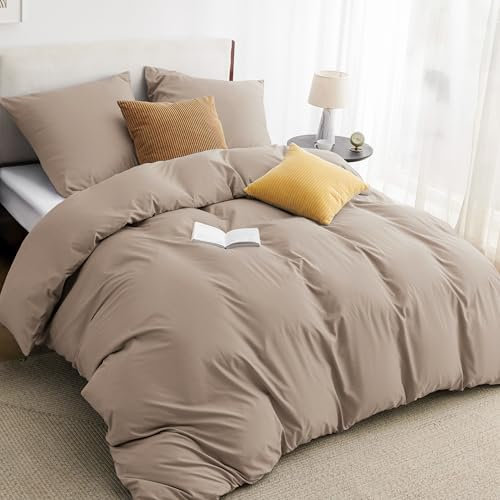 BEDSURE Bettwäsche 155x220 3teilig Khaki - 1 Bettbezug 155x220 cm + 2 Kissenbezüge 80X80 cm, ÖKO-TEX Bettwäsche-Sets Braun Polyester Mikrofaser mit Reißverschluss