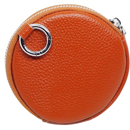 BAWAKO Petit Portefeuille Rond en Cuir - Porte-Monnaie pour Cartes, Pièces et Petites Choses avec Mousqueton, Marron