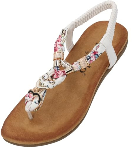 Palado Sandalen Damen Jurte by Sila Sahin - modische Pantoletten - elegante Sommerschuhe - bequeme Sandaletten mit verstellbaren Riemen Weiß UK8 - EU41