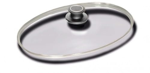 AMT Gastroguss AMZN-04127S-Z1-L2 Couvercle ovale en verre avec bouton et bannière AMT 41 x 27 cm Convient pour les poêles à poissons AMT Gastroguss