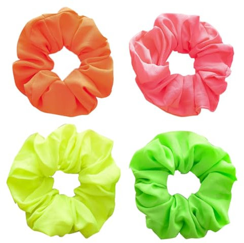7 x Neon-Haargummis, 80er-Jahre-Stil, helles Neon, weiche Haargummis, elastische Haarbänder, Pferdeschwanz-Halter, Haarschmuck für Damen und Mädchen
