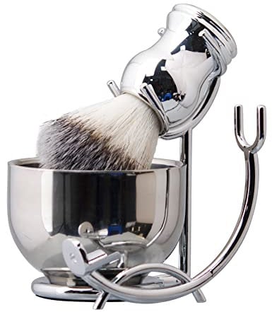 Grandslam Set di Pennelli da Barba Premium, 3 in1 Pennelli da Barba da Uomo, Supporto e Ciotola in Acciaio Inox, Kit Tradizionale per Rasatura a Umido, Set da Barba Manuale per Regalo da Uomo
