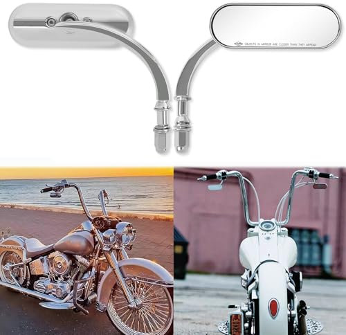 Chrom Motorradspiegel Oval M8 M10 Motorrad Rückspiegel Kompatibel mit Harley Road King Softail Glide Electra Dyna Chopper Bobber Touring Cruiser Street Bike Yamaha