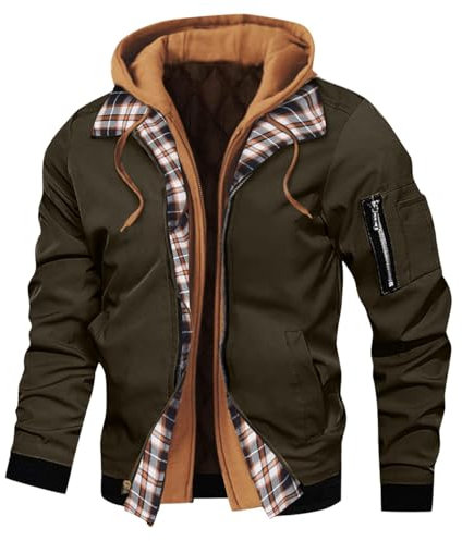 Ewleguzka Herren-Kapuzenjacke mit Fleecefutter, warm, gesteppt, dick, Fleece-gefüttert, Oberbekleidung, taktische Militär-Cargojacke mit Kapuze, Army Green2, XL