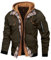 Ewleguzka Herren-Kapuzenjacke mit Fleecefutter, warm, gesteppt, dick, Fleece-gefüttert, Oberbekleidung, taktische Militär-Cargojacke mit Kapuze, Army Green2, XL
