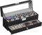SONGMICS Uhrenbox, Uhrenkasten mit Glasdeckel, 2 Ebenen, für 6 Uhren, abschließbar, 1 Schublade, für Ringe, Armbänder, Geschenkidee, PU-Bezug in Schwarz, Innenfutter in Grau JWB060G01