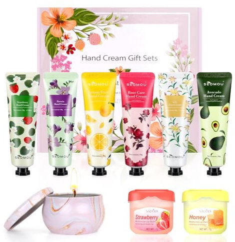Confezione da 6 mini crema per le mani da donna, piccolo ringraziamento, regalo per mani e piedi, crema idratante, regalo di Natale, crema per mani molto asciutte, con balsamo per labbra e candela