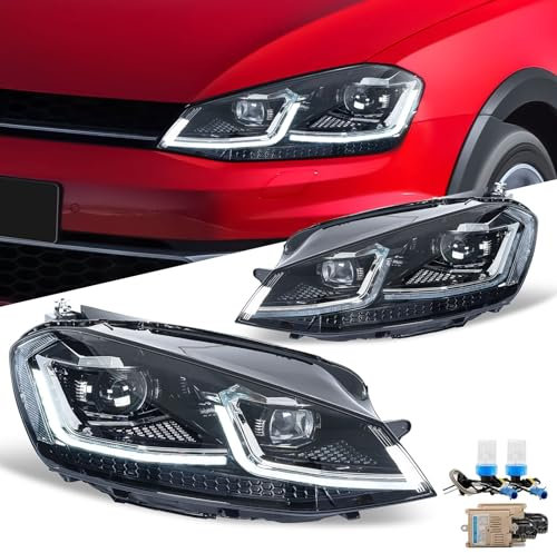 Archaic Scheinwerfer kompatibel mit VW Golf 7 MK7 TSI TDI 2013-2017 (Nur für Standard -Halogen),mit Glühbirne,mit E-Prüfzeichen