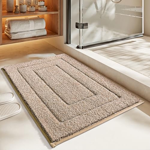 Badteppich, Super Weicher Badematte Waschbar Absorbierend, Mikrofaser Saugfähig Badvorleger Duschvorleger für Dusche und Toilette, Bathroom Mat (Helles Curry,50x80cm)
