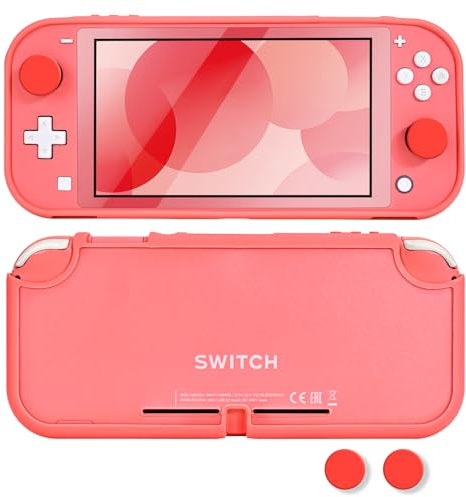 DLseego Etui pour Switch Lite, Anti Scratch Frosted Translucent White Protective Shell Cover PC Shockproof Protector Case with 2 PCS Thumb Grip Caps,Rouge Corail