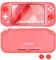 DLseego Etui pour Switch Lite, Anti Scratch Frosted Translucent White Protective Shell Cover PC Shockproof Protector Case with 2 PCS Thumb Grip Caps,Rouge Corail