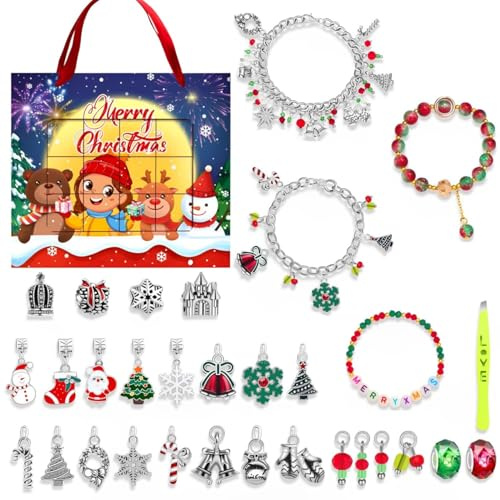 CGVG Adventskalender Schmuck 2025 Countdown Weihnachtskalender Charm Armbänder DIY Frauen Mädchen Teenager Überraschung (Silber-3)