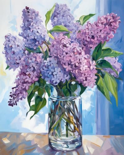 Peinture par Numéro lilas bleu Adulte,peinture par numéro adulte Fleurs DIY, Kit de Peinture Acrylique avec Toile (40x50cm), Peinture Numérique pour Décoration Maison,Cadeau pour Adultes et Débutants